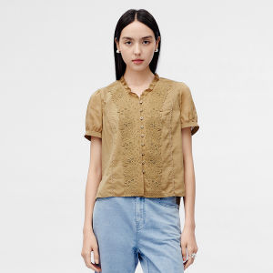 V·grass/V-GRASS | Áo Thun Tay Ngắn V-Neck Thêu Rộng Rải Giảm Cân