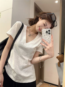 MISHANGYICHU | Áo Thun Nữ Cổ V Form Xác Định Bằng Cotton Được Yêu Thích
