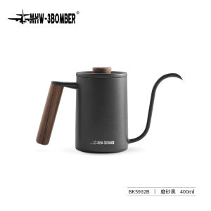 MHW-3BOMBER Wooden Handle Stainless Steel Fine Neck Coffee Dripper European Style Hand-Poured Coffee Pot for Home And Outdoor Use