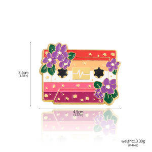Fashion Flower Cassette Tapes Enamel Brooch Retro Pride Badge Pin for Women Men Hats Bags Lapel Pins Decoration Gift Accessories