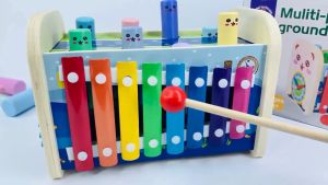 Đồ chơi đập chuột kèm đàn đa năng đồ chơi đập búa cọc đồ chơi đập búa 3 bi gỗ rèn kĩ năng thể chất cho bé