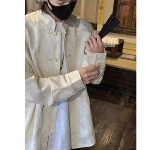 New Chinese Style Mens Long Sleeve Shirt Stand Collar Button up Coat Youth Trendy Loose Fit Autumn Cotton Traditional Costume