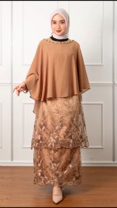 Redlove - Gamis / Baju Muslim / Dress 2 Tingkat Alisia Tille Mutiara Busui Kombinasi Selendang