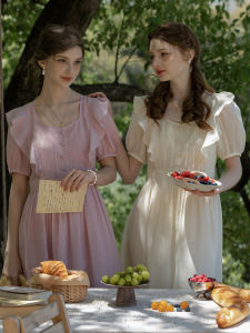 MELLIIY 2025 New French Style Square Collar Fly Sleeve Slimming Waist Elegant Purple Summer Dress Womens A-Line Gown