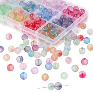 30Pcs 10mm Multi-Colors Gold Foil Effect Glass Crystal Loose Round Beads for Bracelet Necklace DIY Jewelry Craft Making Beads