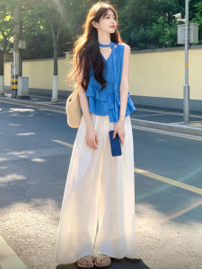 Shalldoer | Flared Hem Sleeveless Sweet Shirt Wide Leg Pants Women Summer Outfit