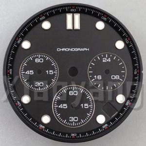 31mm Vk63 Watch Dial Hand Sets With Charpter Ring Edge Green Luminous 4 Hours Date Window For VK63 Quartz Chronograph Movements