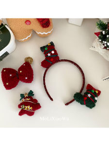 Cute Christmas Headwear for Girls Plush Christmas Socks Bow Knot Hair Clip Childrens Fashion Accessories Sweet Style