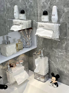 Iceberg Pattern Wall-Mounted Tissue Box Toilet Paper Holder Hand Towel Storage Box Transparent Design Bathroom Organizer
