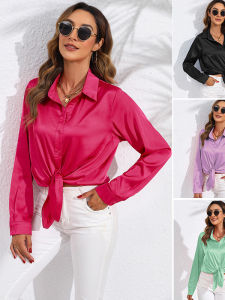 Comfortable Casual Long Sleeve Shirt for Women Button up Turn down Collar Loose Fit Ladies Fashion Polyester Material