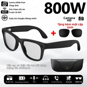 Kính Thông Minh AI 8MP HD Với Chức Năng Nhận Diện Vật Thể Dịch Thuật & Điều Khiển Bằng Giọng Nói Camera Quay Video Bluetooth 5.3 Kèm Hộp Sạc