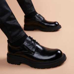 New Mens Casual Derby Shoes Leather Upper Layer Cowhide Genuine Formal Business Korean British Style round Toe Heightening