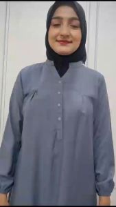 Atasan Tunik Wanita Lengan Panjang Baju Santri Putri Muslimah Dewasa Jumbo Kemeja Polos Elegan
