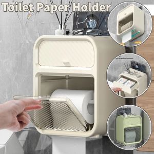 Wall Mounted Toilet Paper Holder Waterproof Tissue Roll Paper Holder Box Storing Paper