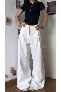 อเมริกันการออกแบบถนนสูงจีบ กางเกงลำลอง ผู้หญิงฤดูร้อนเผ็ด หลวม บขี้เกียจสไตล์ยาวขากว้าง กางเกง