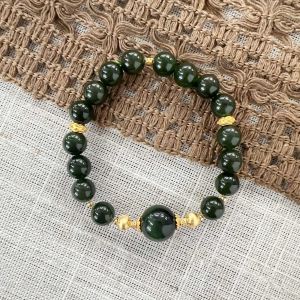 Spinach Green Hetian Bracelet 菠菜绿碧玉手串 8mm+12mm