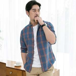 เสื้อเชิ้ตผู้ชายคอโปโลแขนยาวลายสก็อตทรงหลวมสบาย ๆ ผลิตจากผ้าฝ้ายแท้ 100% สำหรับฤดูร้อน