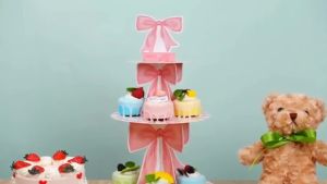 3 Tier Pink Bow Cake Stand Coquette Bow Party Birthday Cake Stand Decorations Pink Dessert Tower for Wedding Garden Birthday Par
