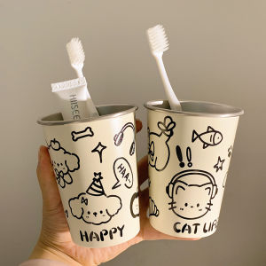 Cartoon Cat Design Stainless Steel 304 Home Use Couple Toothbrushing Cups High Aesthetic Value Mouthwashing Cups