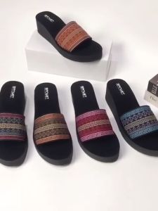 Sandal Wedges Wanita Dewasa Selop Rajut Turki Motif Katrin Terbaru