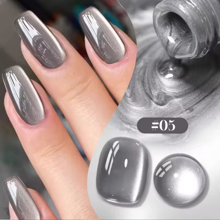 Bộ Sơn Móng Tay Gel Mắt Mèo 12ML Làm Trắng, Dạng Hạt Thủy Tinh, Dành Cho Móng Đen, Họa Tiết Mắt Mèo Xám Dễ Thương, Bộ 1-21 Món, Gốc Nhựa.