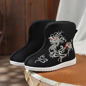Old Beijing Childrens Cloth Shoes Boys Boots Spring Chinese Ancient Style Boots Horse-Face Skirt Handmade Hanfu Shoes Ethnic Style Embroidered Shoes