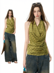 EVPGB | Spicy Style Dots Neck-Hung Sleeveless Top Green