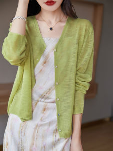 Thin Bamboo Rayon Knitted Open Cardigan Womens Summer Loose Outerwear with Strap Vest Air Conditioner Shirt Ice Silk