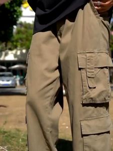 กางเกงคาร์โก้ผู้ชาย กางเกงคาร์โก้ เอวยางยืด ทรงหลวม มีหลายกระเป๋า ลำลอง สไตล์เกาหลี
