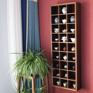 New Chinese Style Black Walnut Antique Shelf Wall Storage Cup Holder Old Elm Mortise Tea Set Storage Display Duobao Pavilion
