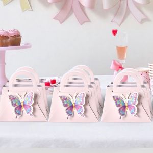 10pcs Pink Wedding Candy Box with 3D Butterfly DIY Folding Portable Gift Bag Birthday Favors Party Supplies Boxes for Wedding