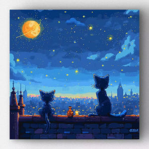 500/1024PCS Jigsaw Puzzle Cat Sitting Under Moon And Stars Night Scene For Adults Perfect Gift For Puzzle Enthusiasts