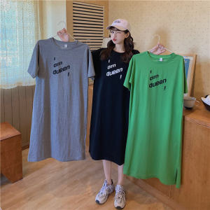 Cỡ Lớn Nữ Cotton Vải Bông Áo Thun Đầm Dài Quá Đầu Gối Rộng Rãi Lười Ngắn Khe Tay Áo Váy Thoải Mái Thoáng Khí Mùa Hè Đầm