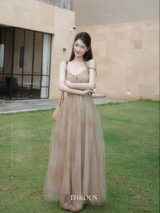 THROUS | Đầm Dyeing Mesh Dáng A Cổ V Giúp Gọn Đơn