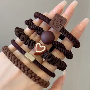 Bộ 5 Dây Buộc Tóc Hình Trái Tim Nhiều Màu Sắc Chất Liệu Cao Su Đàn Hồi Tốt Không Gây Hại Cho Tóc Dành Cho Trẻ Em Và Phụ Nữ Thời Trang