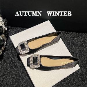 French Rhinestone Buckle Single Shoes Women Design Sensation Small Audience Elegance Lady Evening Shoes Thick Heel Large Size Female Shoes 41-43