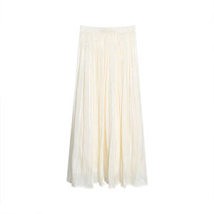 Chen Dayu High Waist Midi Skirt Womens Summer Half-length A-line Gown Flowing White Pleated Gossamer Korean Style Commute