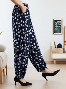 Casual Cotton Silk Lantern Pants Elastic Waist Beach Travel Womens Summer New Style Mommys Clothing Air Conditioned Harlan