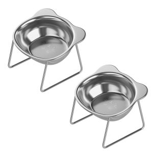 【Chinatera】Elevated Stainless Steel with Stand Cats Bowls Easy To Clean Cats Food Bowls Nonslip Feeding Dog Bowls for Puppy and Cat