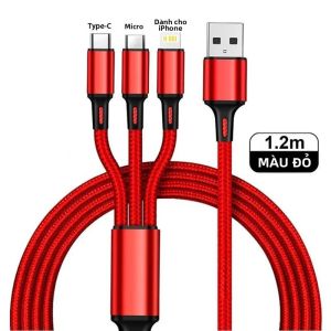 Cáp Sạc Đa Cổng USB 3 Trong 1 Type C & Micro USB Cho iPhone 14/13/12 Xiaomi - Dây Sạc Điện Thoại Di Động Với Dòng Điện Tối Đa 2.4A