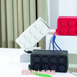 Multi Purpose Lego Block Silicone Pouch Zippered Stationery And Cosmetic Bag With Carry Strap For School And Travel
