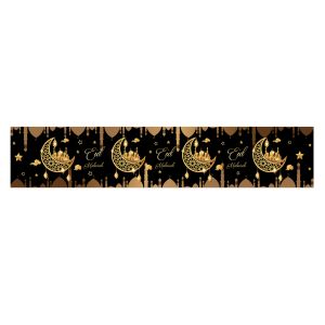 VIKAMA Durable Black And Gold Eid Table Runner Protects Surfaces And Delivers Festive Elegance For Ramadan And Gatherings