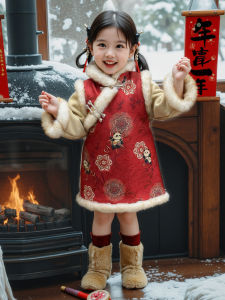 Đầm Trang Phục Mùa Đông Cho Bé Gái Đầm Cờ Dày Phong Cách Trung Hoa Đầm Hanfu Cổ Điển Cho Trẻ Em Đầm Cotton Cho Bé Gái