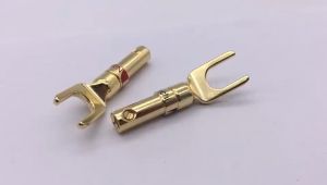 2Pcs Jack Konektor Banana Speaker U Fork Y Splade Copper Gold Plated Nakamichi