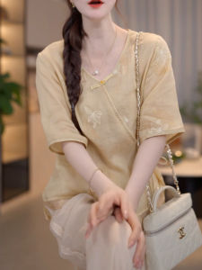 SHUAIYUE | New Chinese Style Embroidery Mid-sleeve Shirt Slim 2026 Summer New Loose
