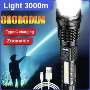 High Power White Laser LED Flashlight Built-in Battery USB Rechargeable Strong Light Tactical Torch Outdoor Camping Hiking Lamp