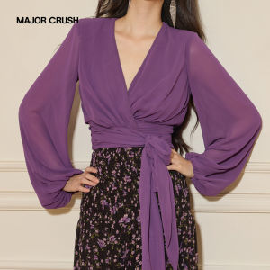 Vintage Floral Violet Lilac Rose Wrap V-neck Waist-accentuating Dress