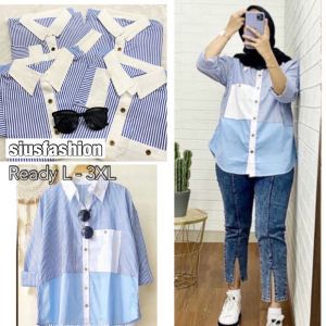 KEMEJA CEWEK SALUR KOMBINASI KUALITAS IMPORT- PAKAIAN WANITA BAJU KANTOR OVERSIZE 656 JUMBO OVERSIZE