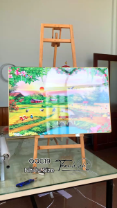 Tranh đồng quê tráng gương Trang treo tường tráng gương làng quê đàn chim bay về tổ QQC19