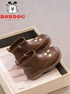 Genuine Leather Martin Boots for Girls Childrens Short Boots Autumn Winter New Style Cotton Shoes Warm Fleece Lined Kids Shoes